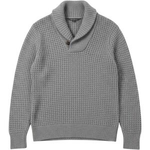 LL Bean Signature Mens Sweater Large Gray Merino Cashmere Shawl Chunky Fisherman